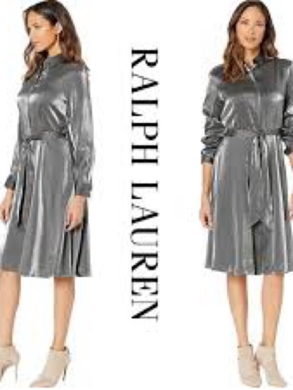 Lauren Ralph Lauren Metallic Shirt Jacket Dress in Silver-Gray